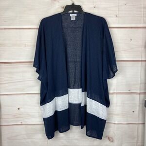 Tashon‎ Cardigan Womens One Size Blue Slub Jersey Bold Stripe Open Front Sweater